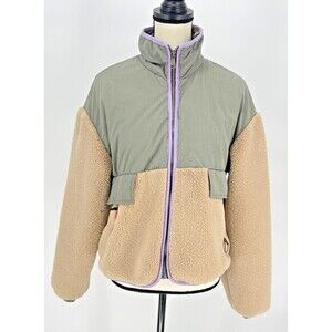 Zara Women’s Tan‎ Beige Fleece Sherpa Sage Green Zip Jacket X Small Rare
